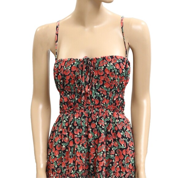 Free People Taking Sides Printed Mini Dress Tomato Tiered Ruffle Cotton M 283183 - Picture 6 of 9
